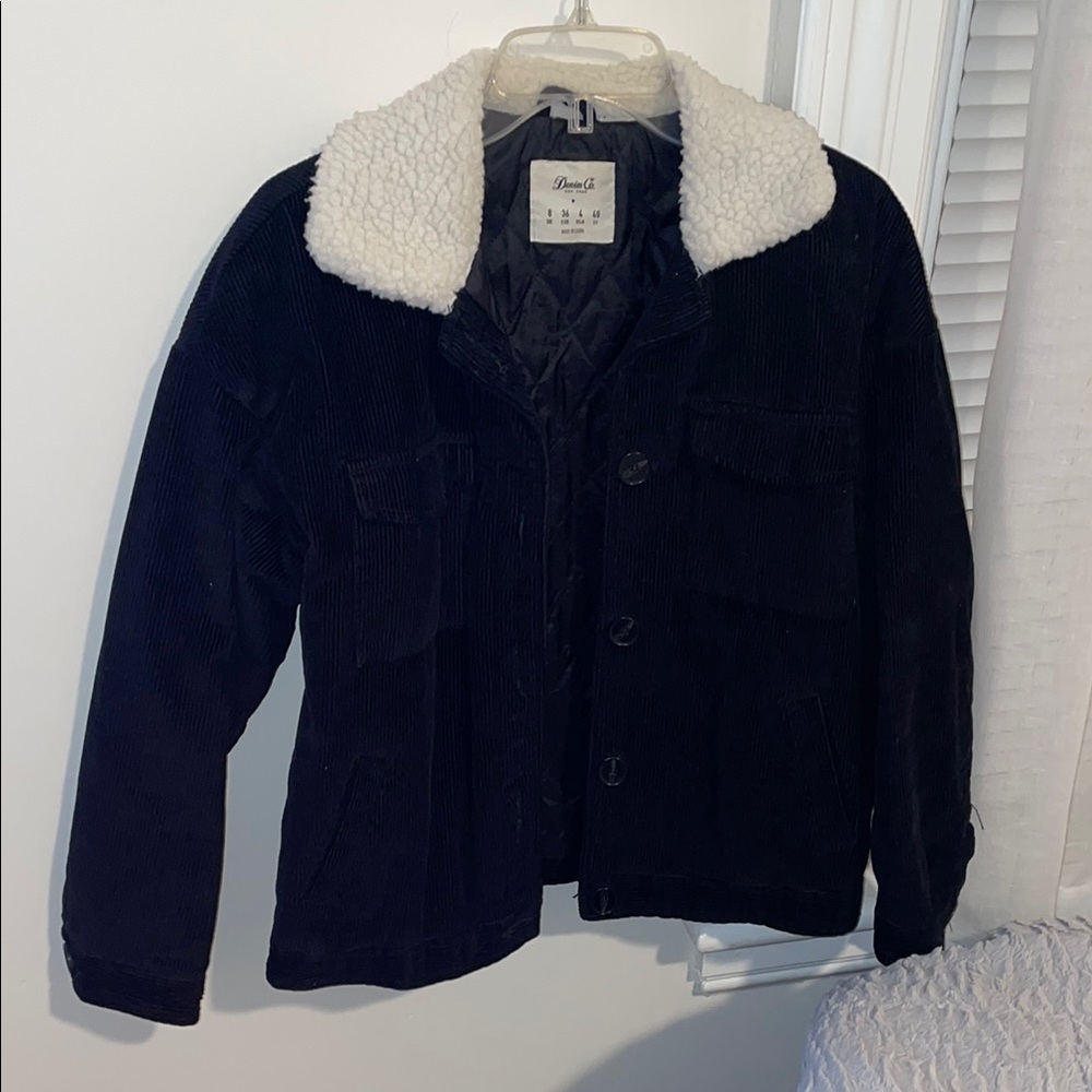 Women's Black Corduroy Jacket with Sherpa Collar
